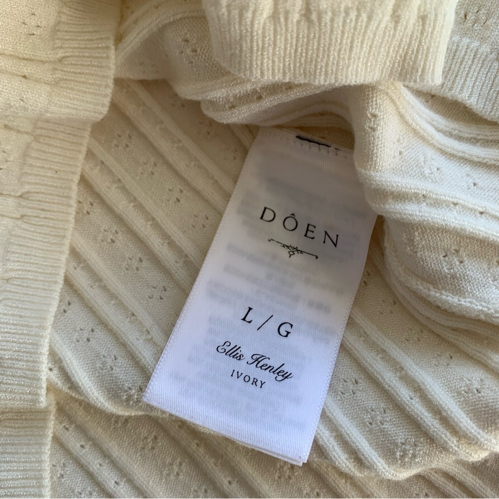 Doen Ellis Henley Pointelle Knit Button Crewneck Sweater Top Ivory - Picture 6 of 10